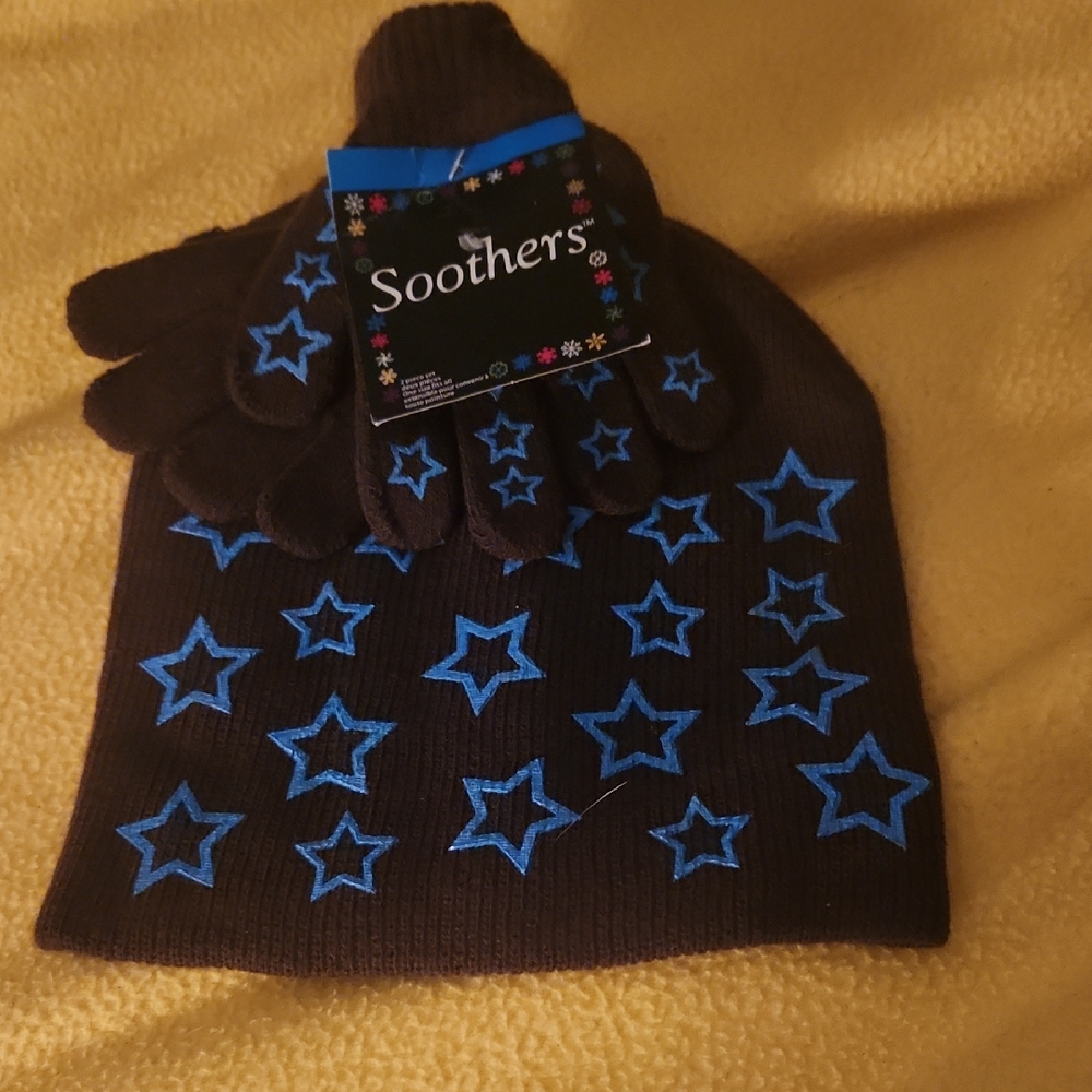 Q6  0Kids Starry Blue and Brown Hat and Gloves Set